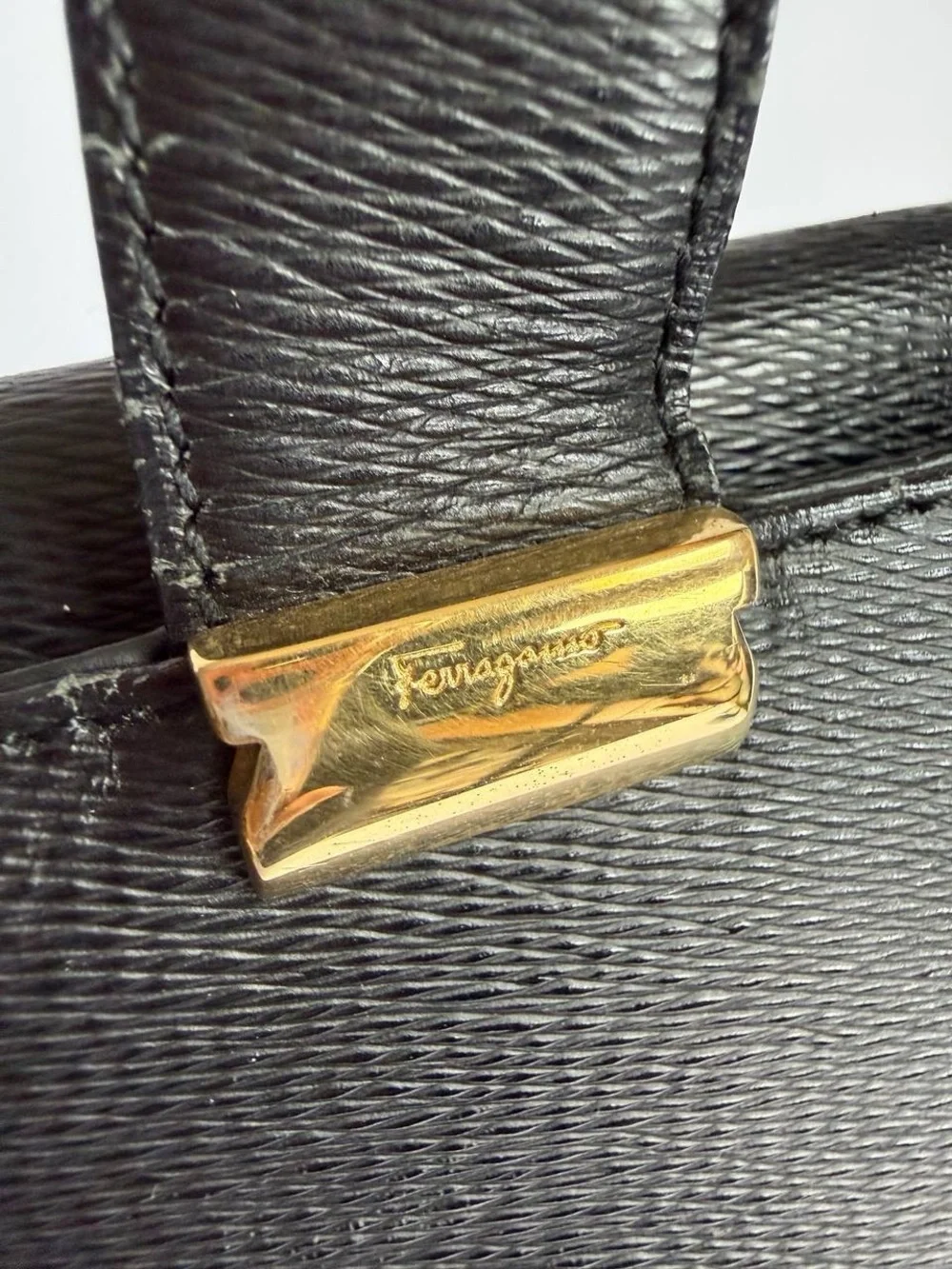 Salvatore Ferragamo Structured Black Leather Handbag